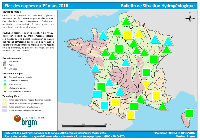 Nappes Hydrogéologiques en France au 1 Mars 2016